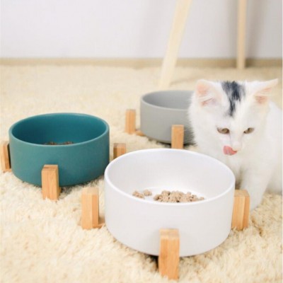 Pet Food Bowl Cat shape Wooden Stand Bamboo Stand With Bamboo Fiber Pet Food Bowl for Small Animal Puppy and Cat