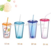 Double Wall Insulated 16OZ Plastic Tumbler with Straw