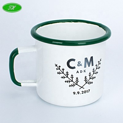 Fancy Custom Colorful Ceramic Glazed Metal Steel Enamelled Camp Cup Logo Printed Classic Coffee Enamel Mug