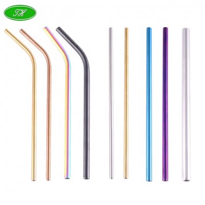 Food Grade Testing Approved 8pcs Colorful Metal Drinking 10.5'' Stainless Steel Straws